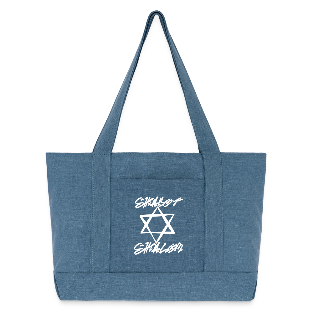 Shabbat Shalom Graffiti Light Star Cotton Pigment Dyed Tote Bag - denim