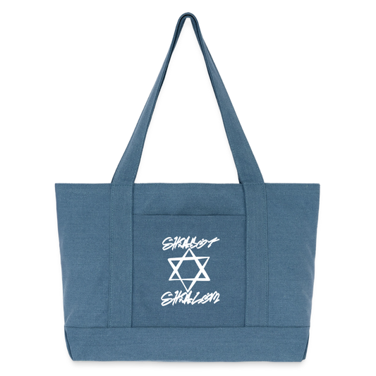 Shabbat Shalom Graffiti Light Star Cotton Pigment Dyed Tote Bag - denim