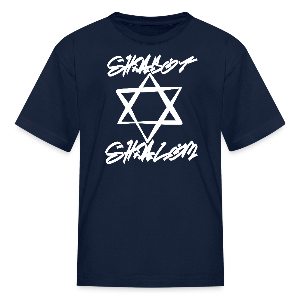 Shabbat Shalom Graffiti Light Star Kids' T-Shirt - navy
