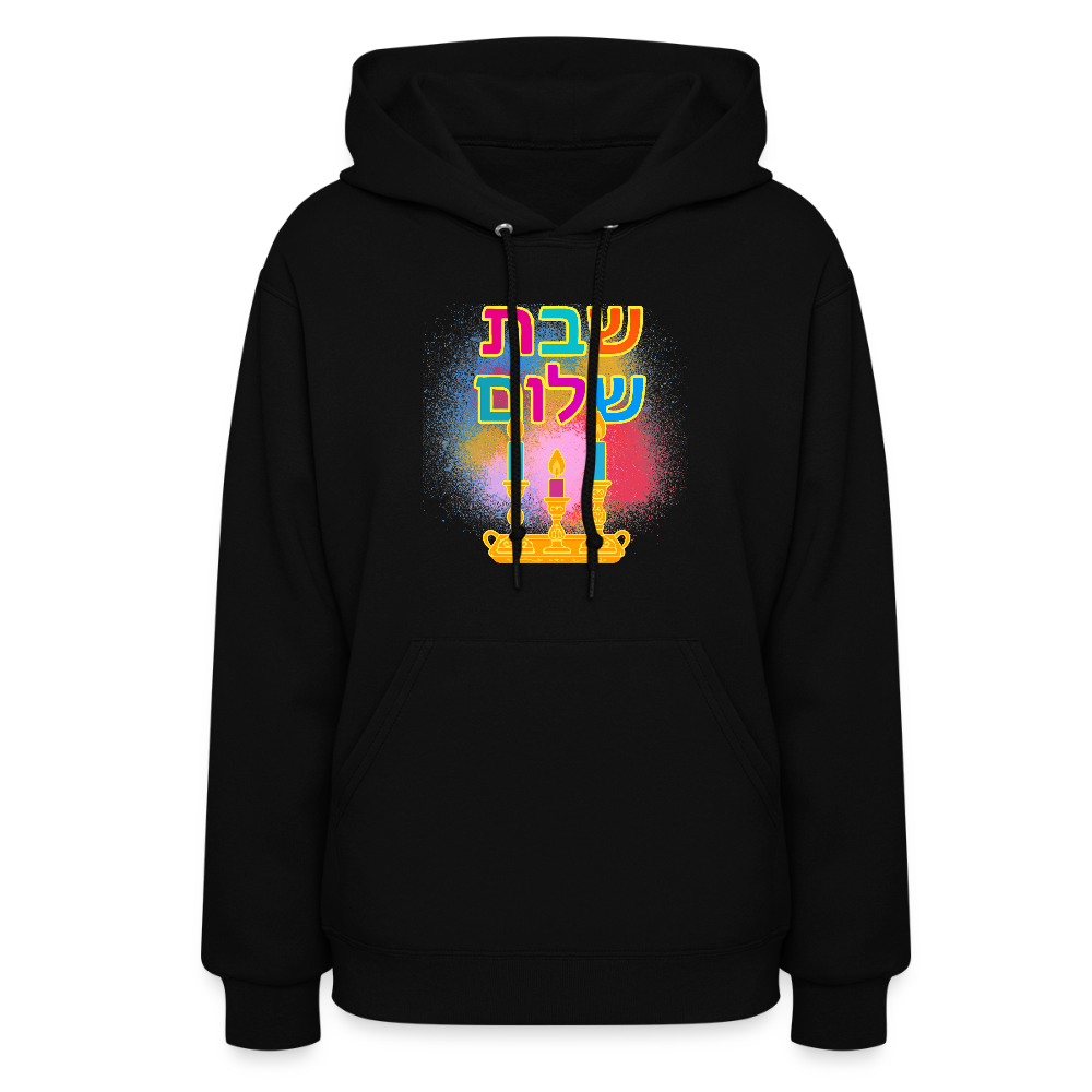 Shabbat Shalom Neon Hebrew Art Women's Hoodie - black
