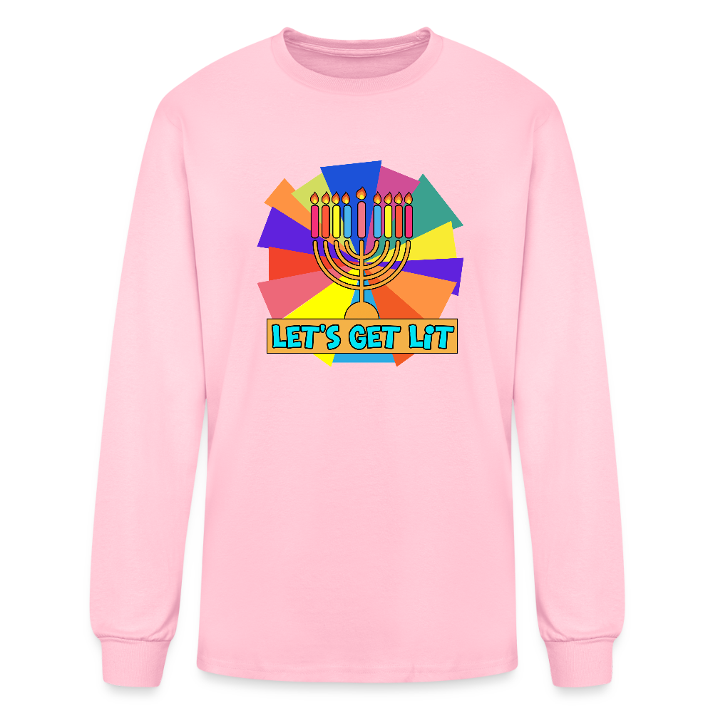 Glow & Get Lit Chanukah Menorah Men's Long Sleeve T-Shirt - pink