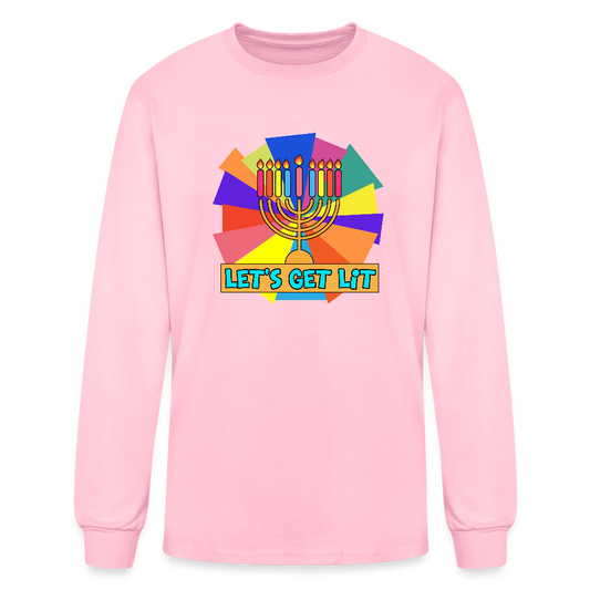 Glow & Get Lit Chanukah Menorah Men's Long Sleeve T-Shirt - pink