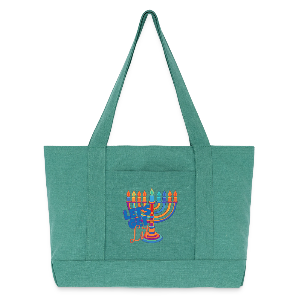 Let’s Get Lit Menorah Cotton Pigment Dyed Tote Bag - mermaid green