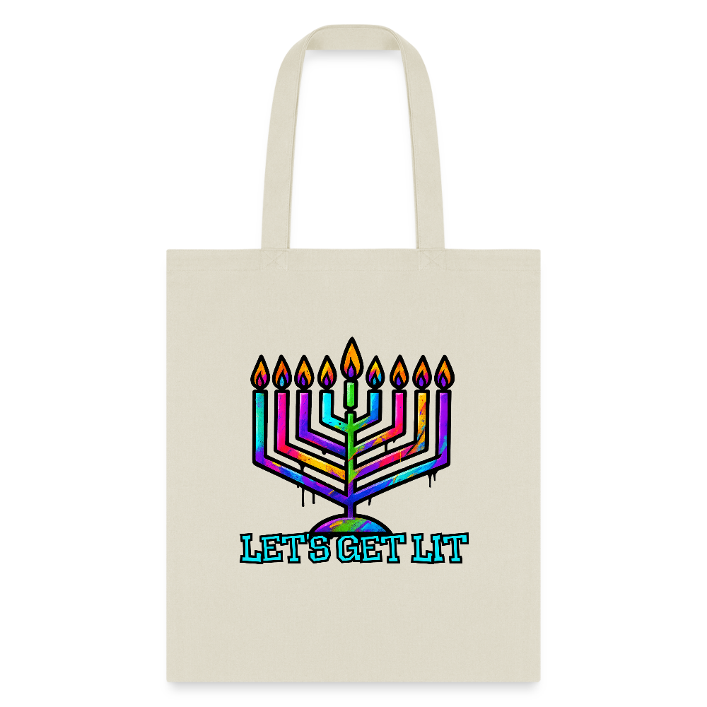Let's Get Lit Chabad Menorah Tote Bag - natural