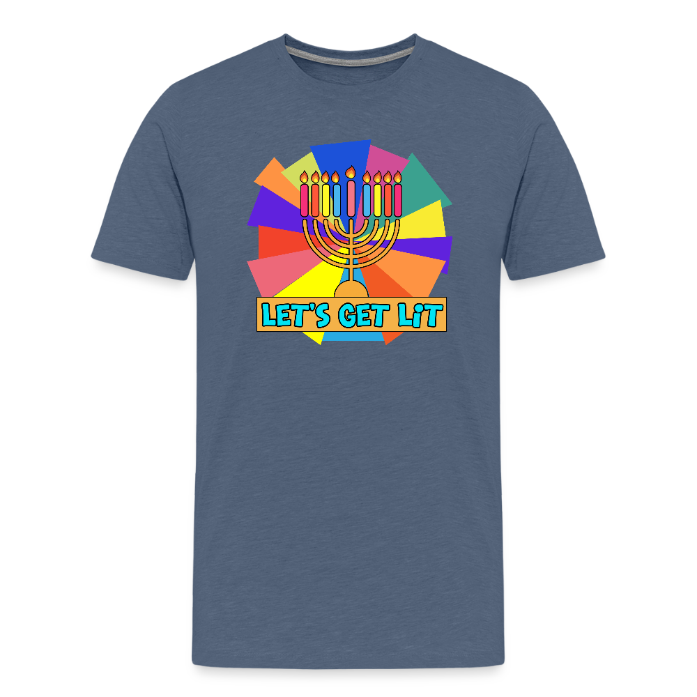 Glow & Get Lit Chanukah Menorah Men's Premium T-Shirt - heather blue