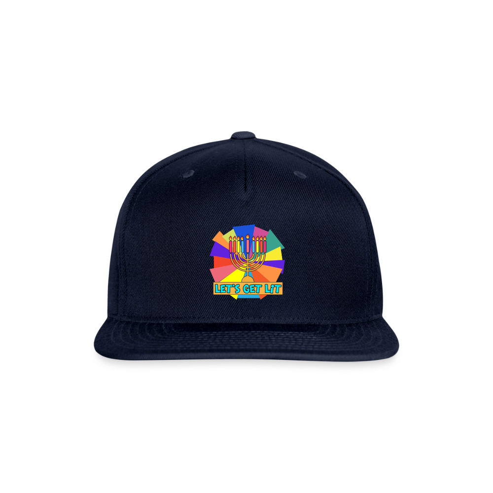 Glow & Get Lit Chanukah Menorah Snapback Baseball Cap - navy