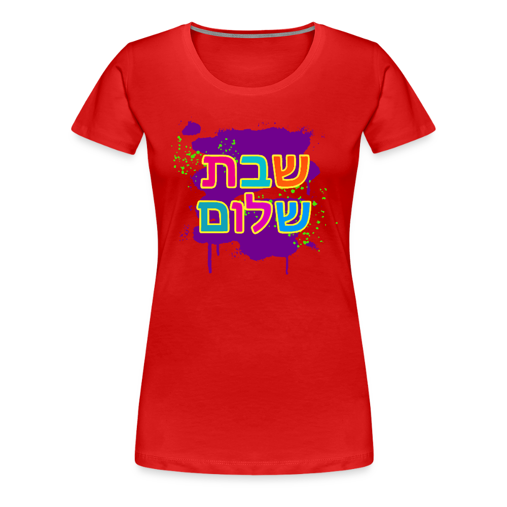 Shabbat Shalom Neon Pop Women’s Premium T-Shirt - red