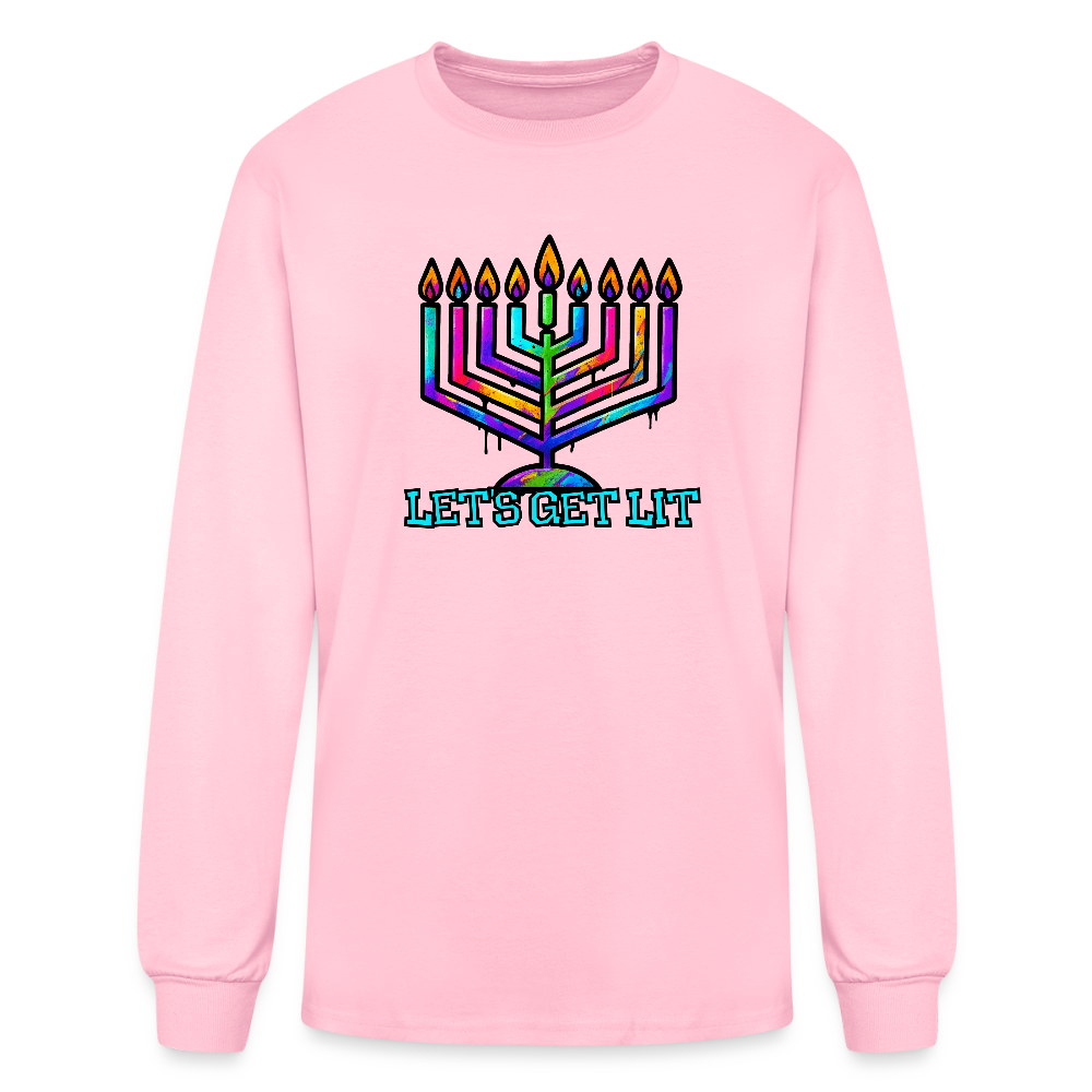 Let's Get Lit Chabad Menorah Men's Long Sleeve T-Shirt - pink
