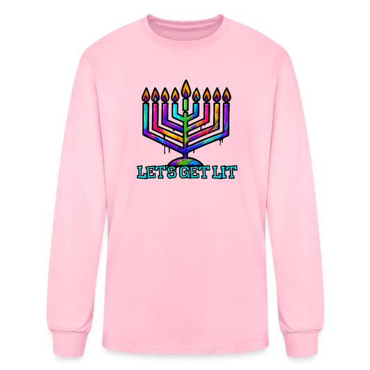 Let's Get Lit Chabad Menorah Men's Long Sleeve T-Shirt - pink