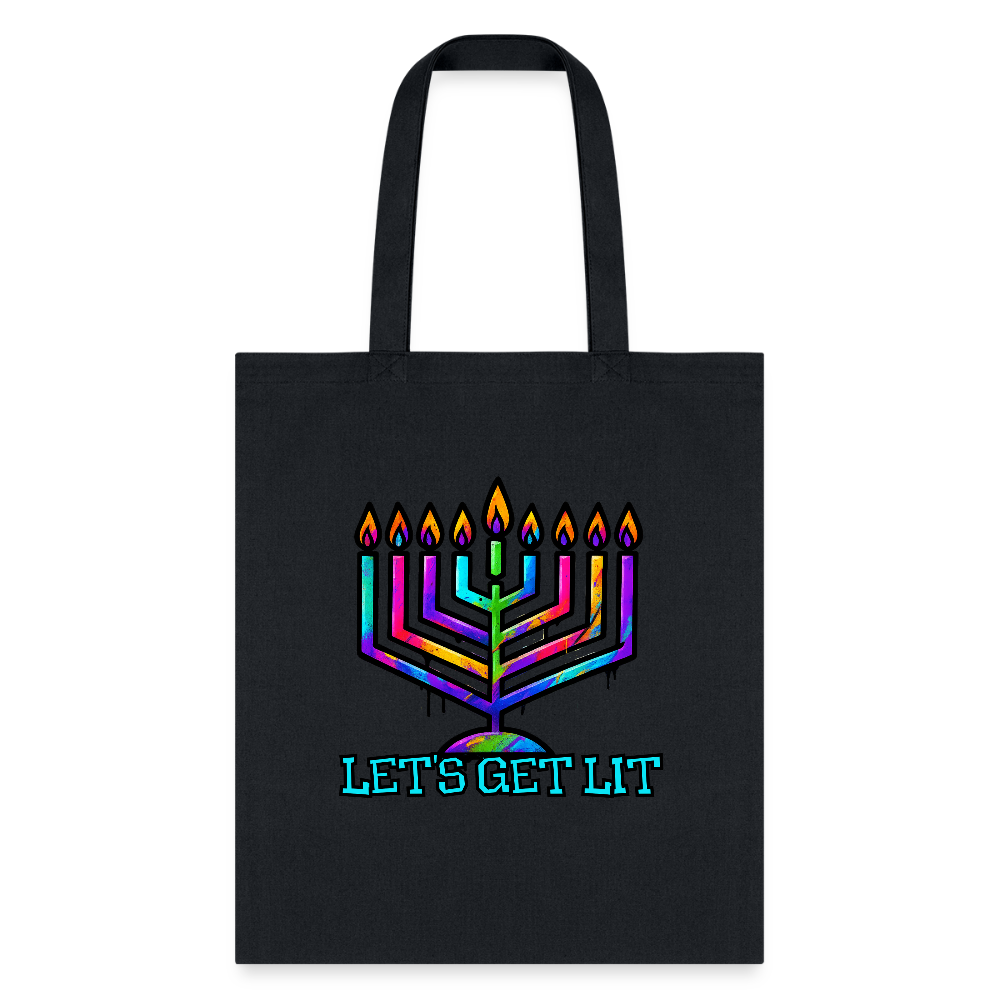 Let's Get Lit Chabad Menorah Tote Bag - black