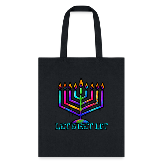 Let's Get Lit Chabad Menorah Tote Bag - black