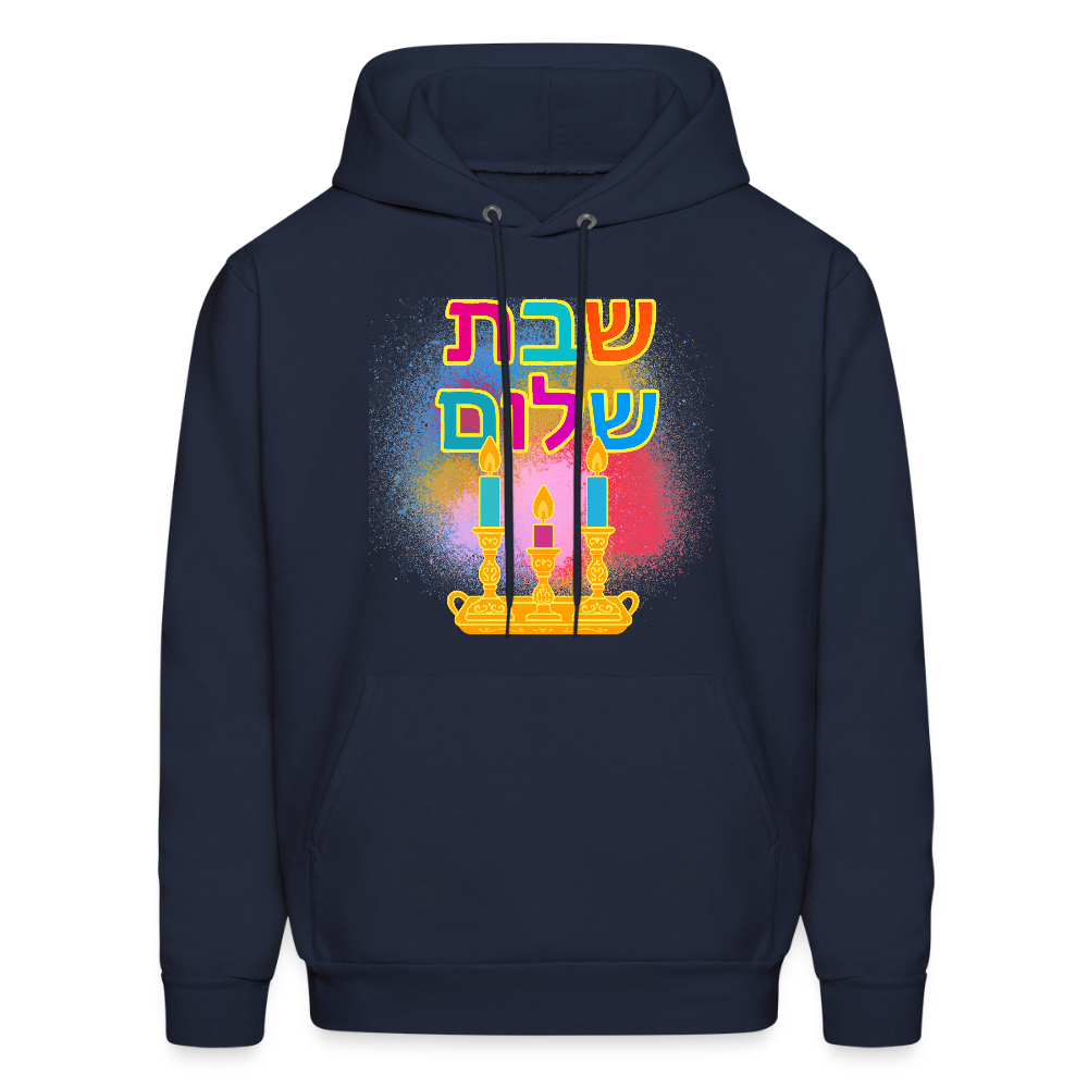 Shabbat Shalom  Neon Hebrew Art Men's Hoodie - navy
