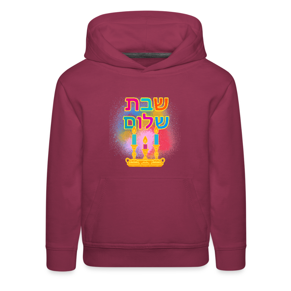 Shabbat Shalom Neon Hebrew Art Kids‘ Premium Hoodie - burgundy