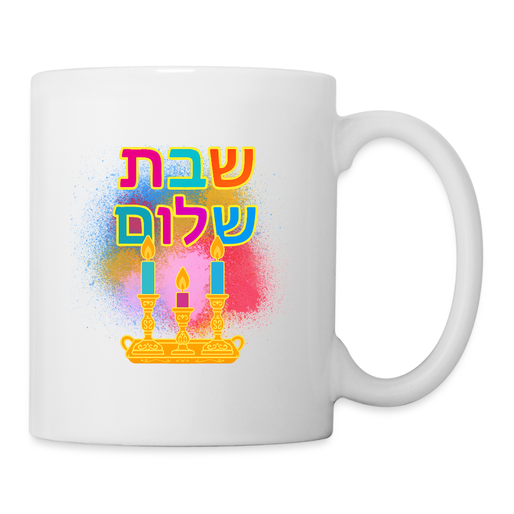 Shabbat Shalom  Neon Hebrew Art Coffee/Tea Mug - white