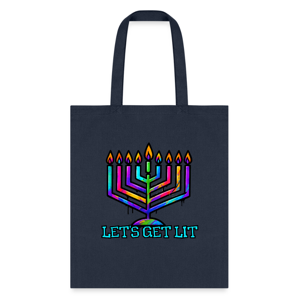 Let's Get Lit Chabad Menorah Tote Bag - navy