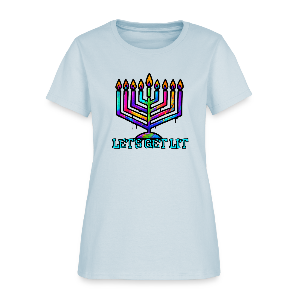 Let's Get Lit Chabad Menorah Women's T-Shirt - light blue