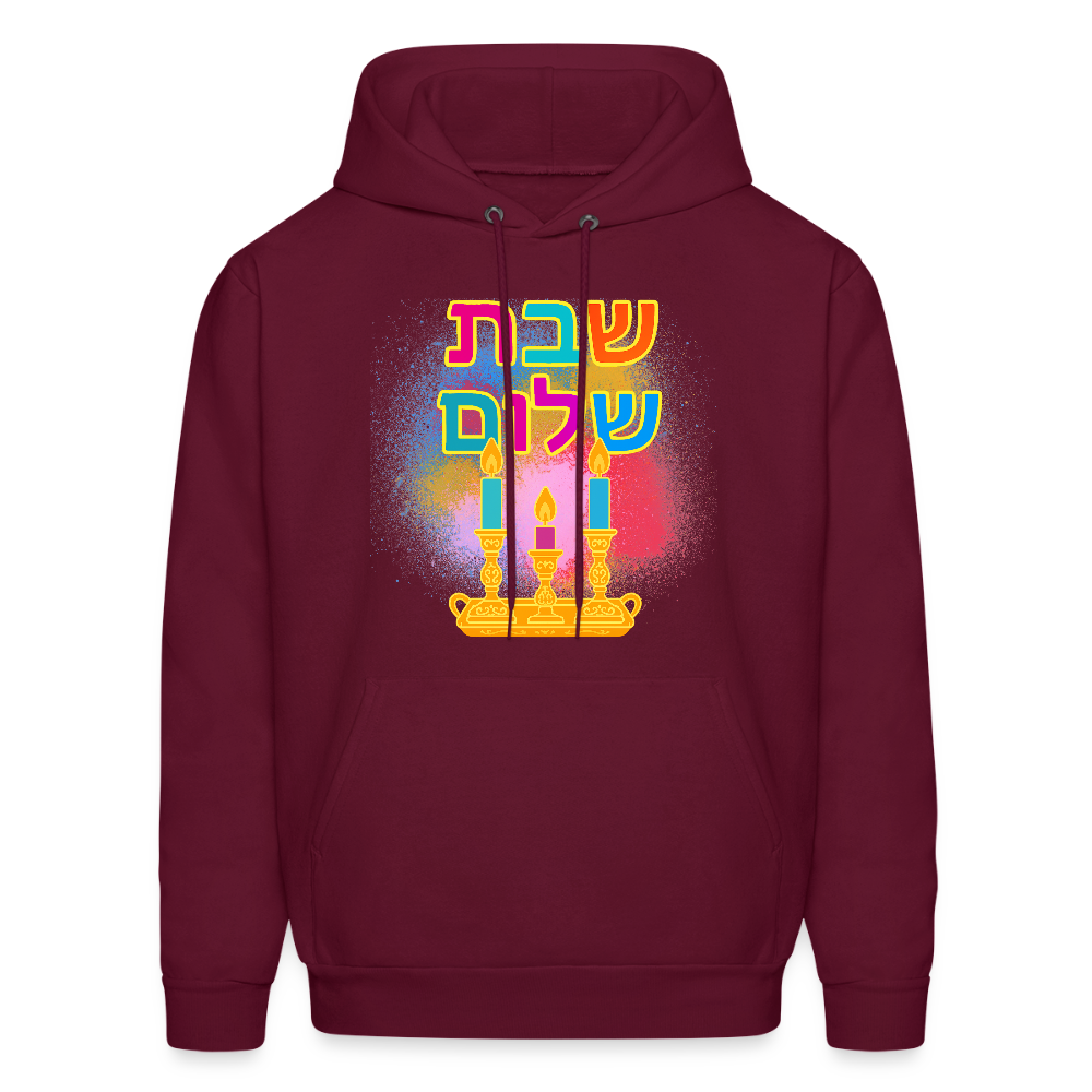 Shabbat Shalom  Neon Hebrew Art Men's Hoodie - burgundy