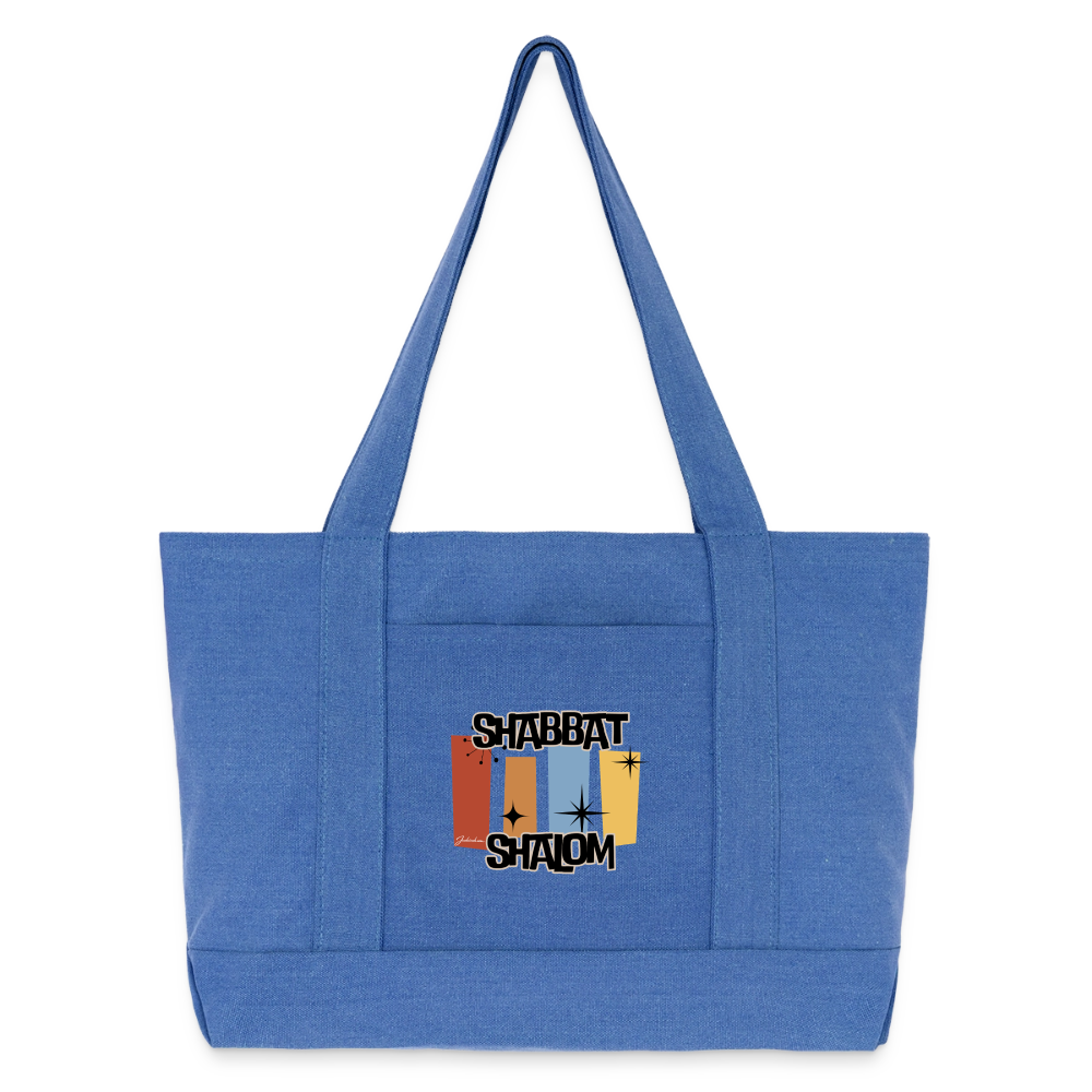 Retro Shabbat Cotton Pigment Dyed Tote Bag - periwinkle blue