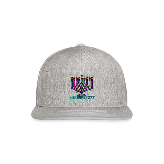 Let’s Get Lit Chabad Menorah Snapback Baseball Cap - heather gray