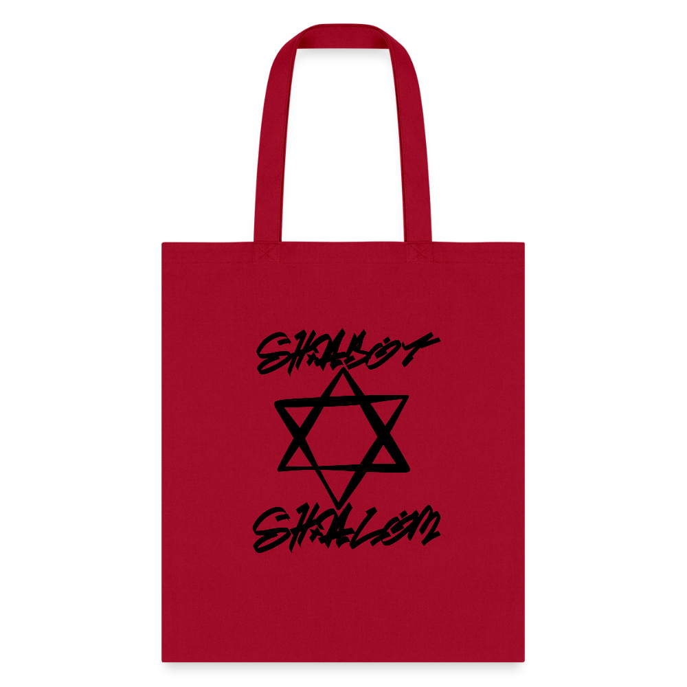 Shabbat Shalom Graffiti Star Tote Bag - red