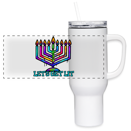 Let’s Get Lit Chabad Menorah 40 oz Travel Tumbler - white