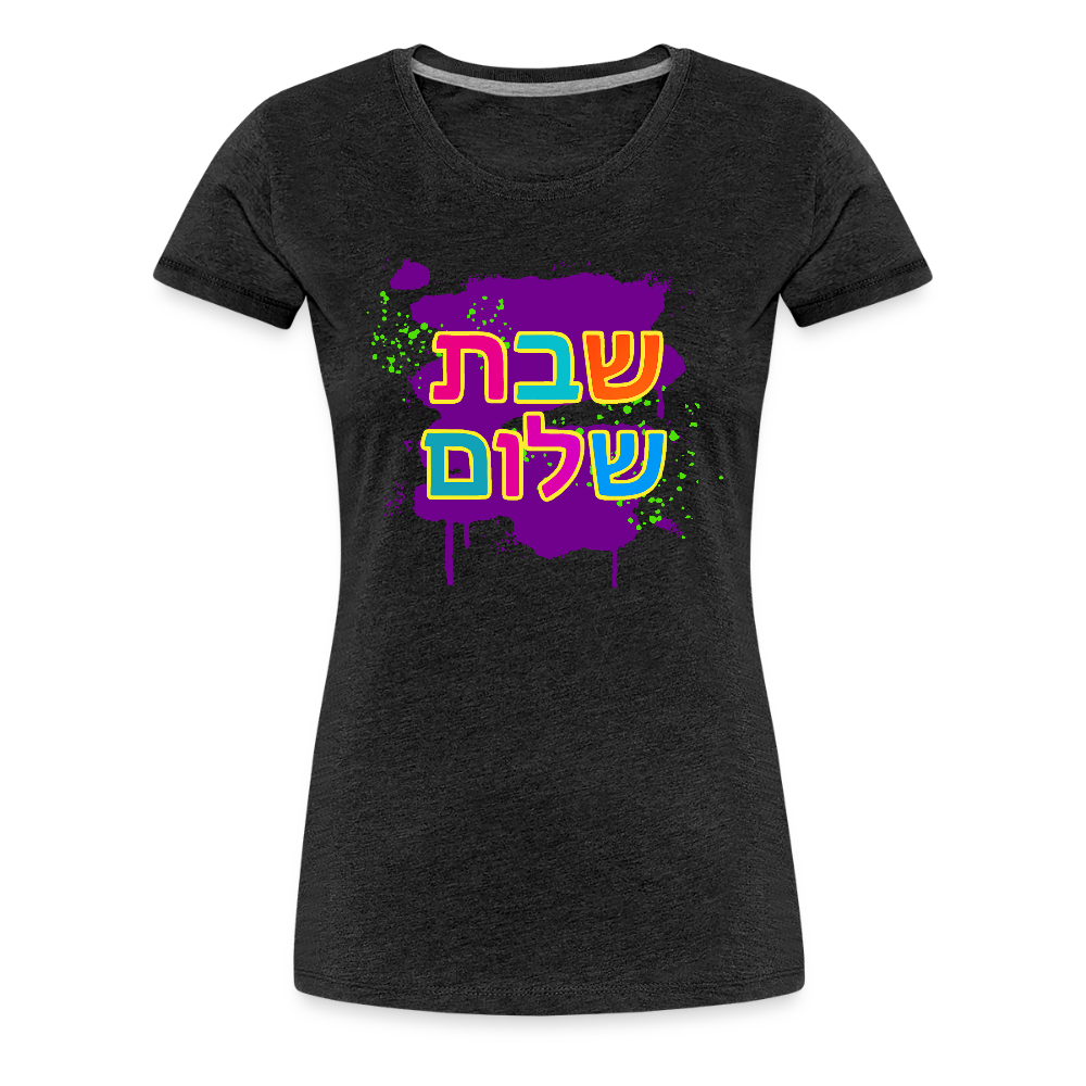 Shabbat Shalom Neon Pop Women’s Premium T-Shirt - charcoal grey