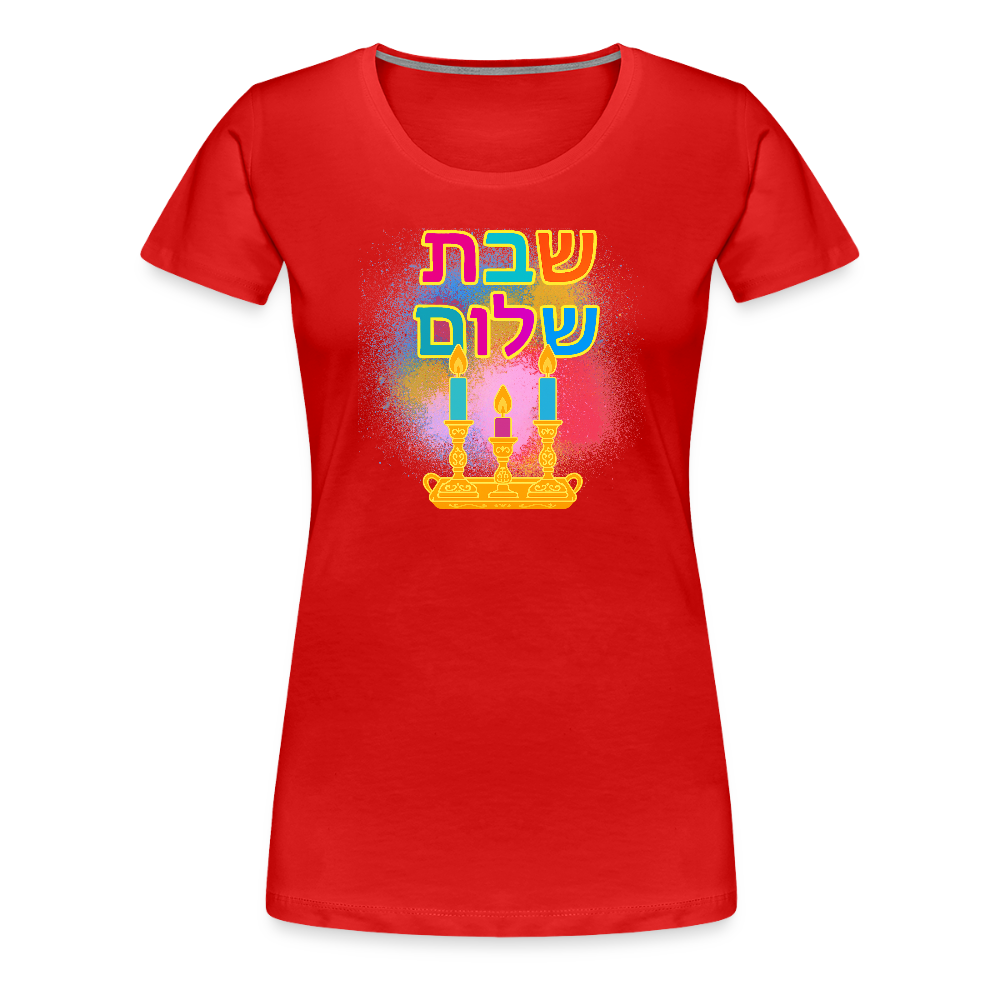 Shabbat Shalom Neon Hebrew Art Women’s Premium T-Shirt - red