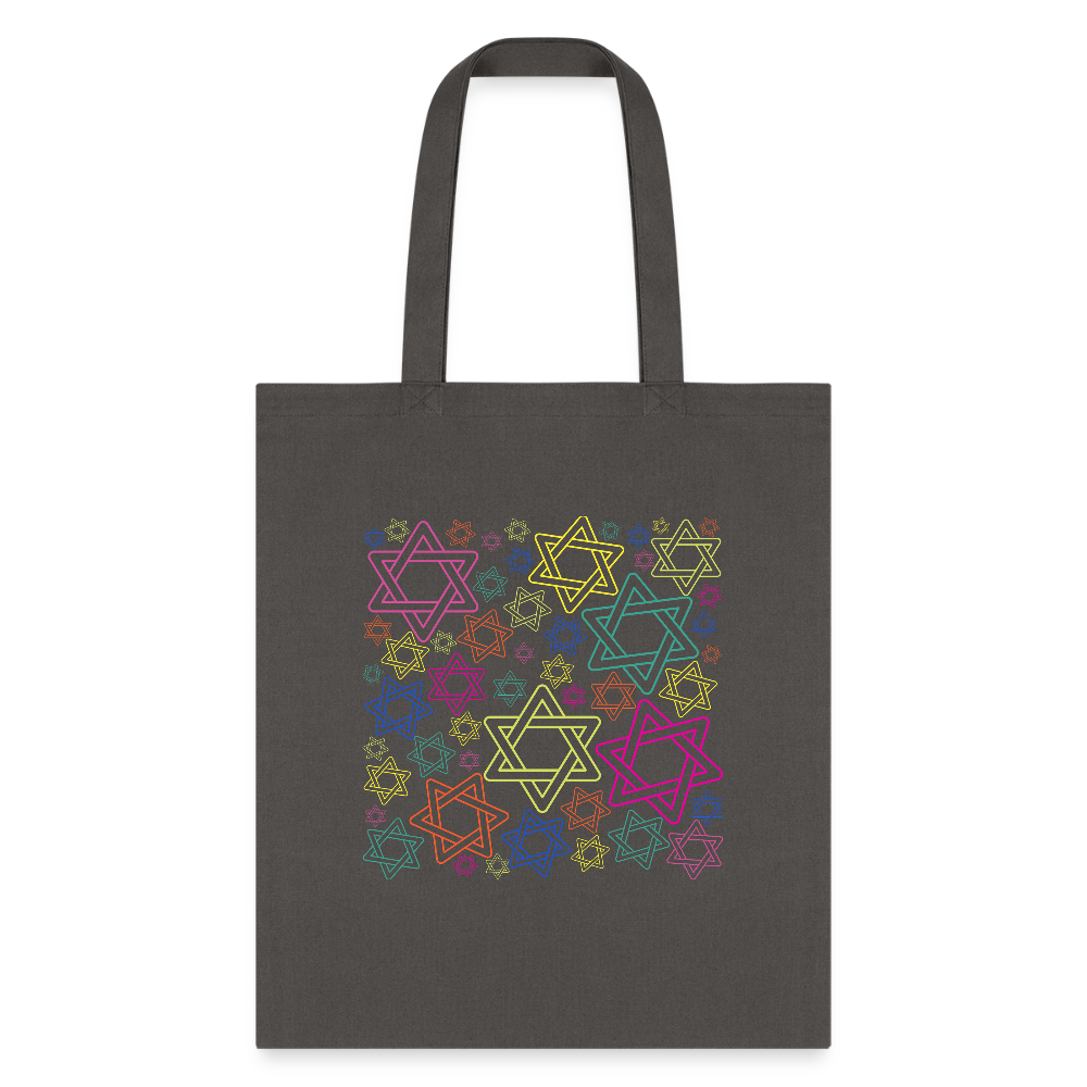 Neon Star of David Festival Tote Bag - charcoal