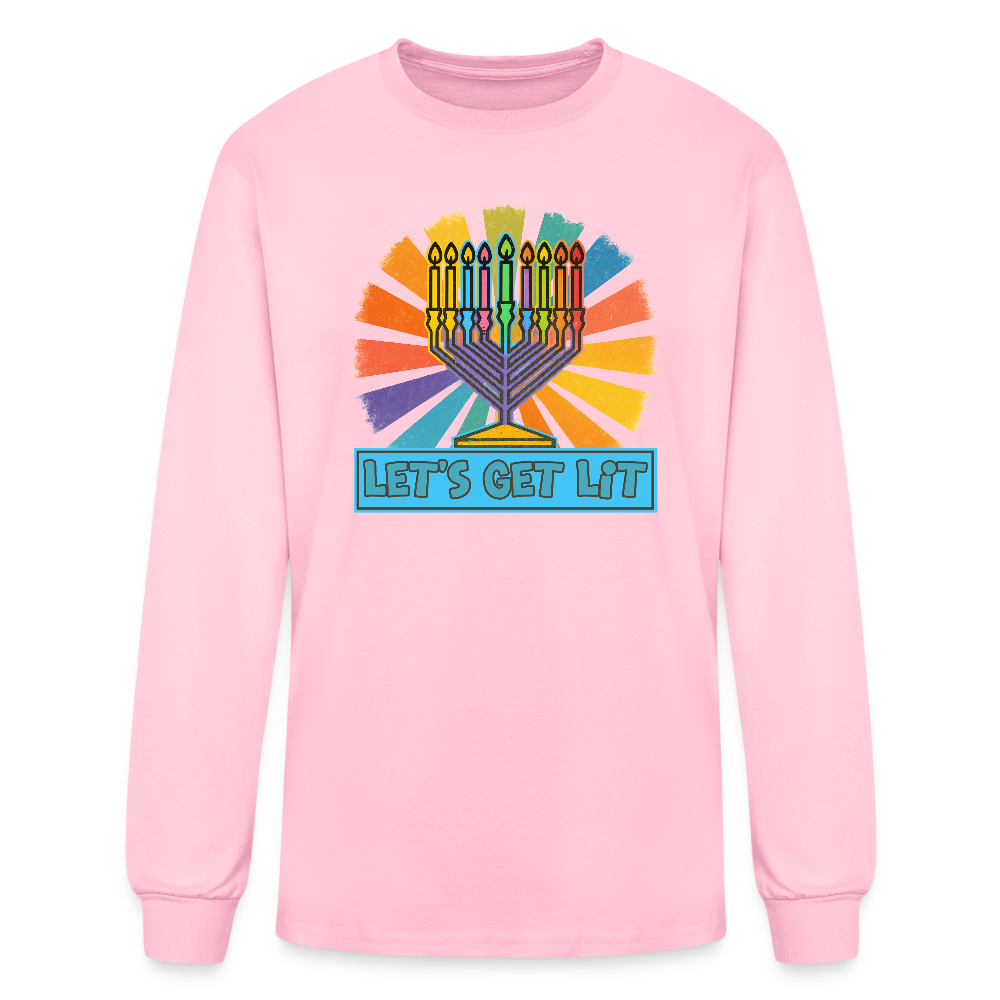 Radiant Retro Let's Get Lit Menorah Men's Long Sleeve T-Shirt - pink