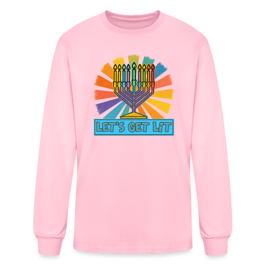 Radiant Retro Let's Get Lit Menorah Men's Long Sleeve T-Shirt - pink