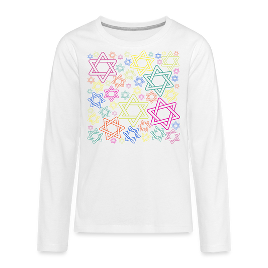 Neon Star of David Festival Kids' Premium Long Sleeve T-Shirt - white