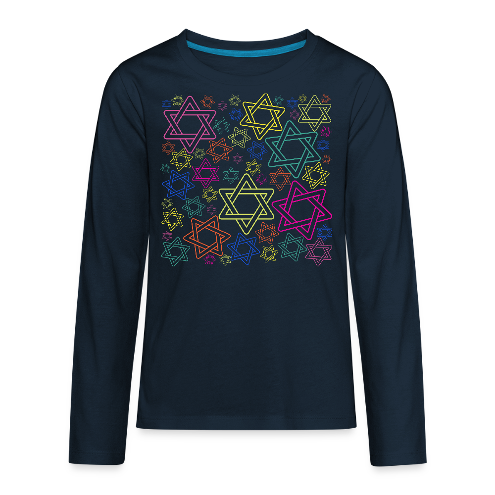 Neon Star of David Festival Kids' Premium Long Sleeve T-Shirt - deep navy
