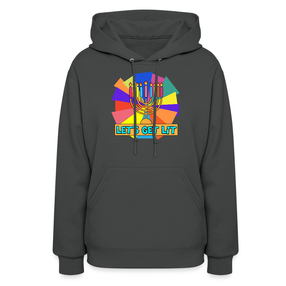 Glow & Get Lit Chanukah Menorah Women's Hoodie - asphalt