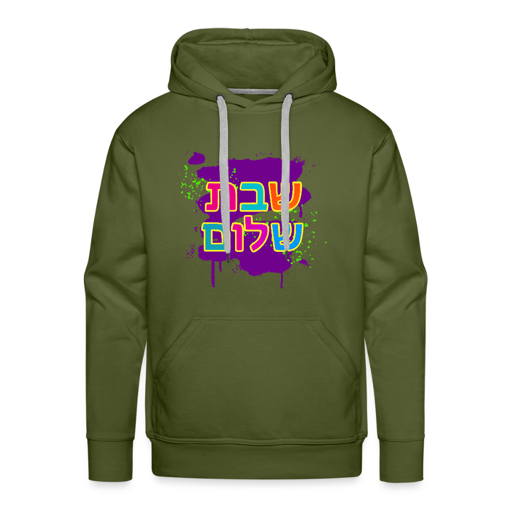 Shabbat Shalom Neon Pop Men’s Premium Hoodie - olive green