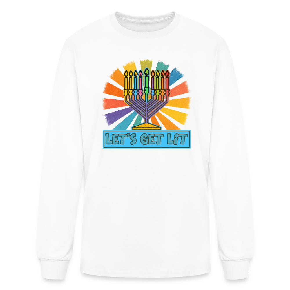 Radiant Retro Let's Get Lit Menorah Men's Long Sleeve T-Shirt - white