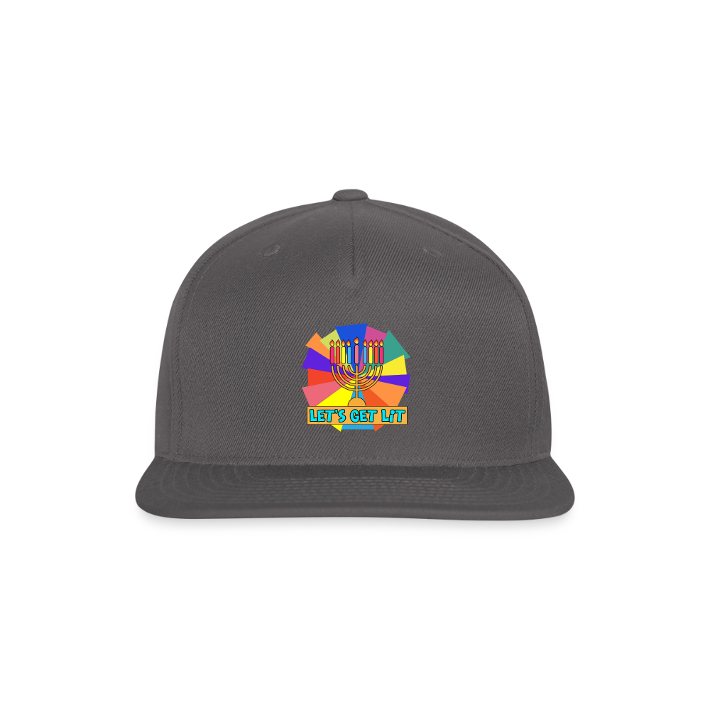 Glow & Get Lit Chanukah Menorah Snapback Baseball Cap - dark grey