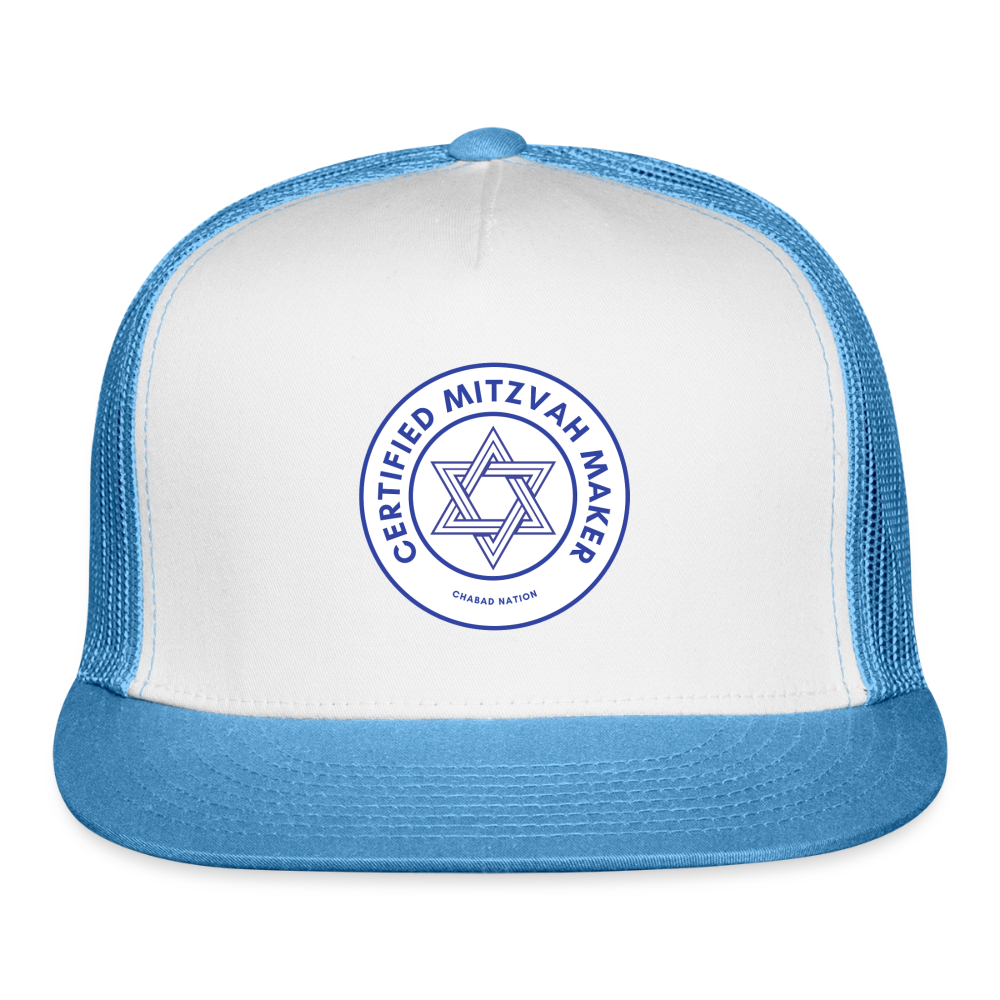 Certified Mitzvah Maker Trucker Hat - white/blue