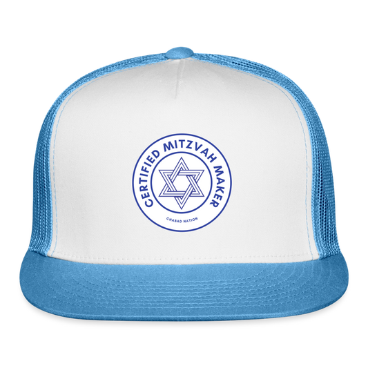 Certified Mitzvah Maker Trucker Hat - white/blue