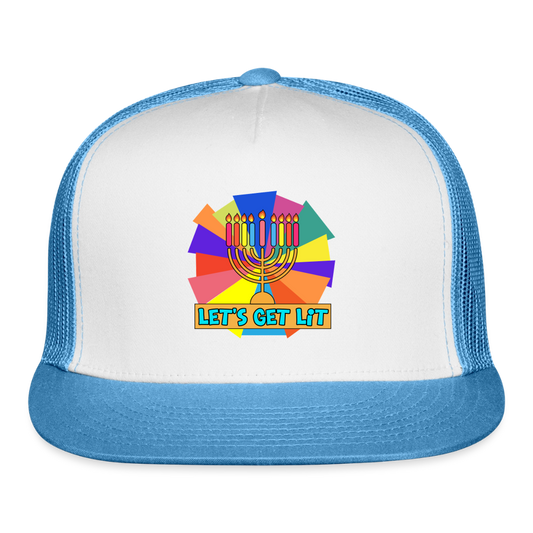 Glow & Get Lit Chanukah Menorah Trucker Hat - white/blue