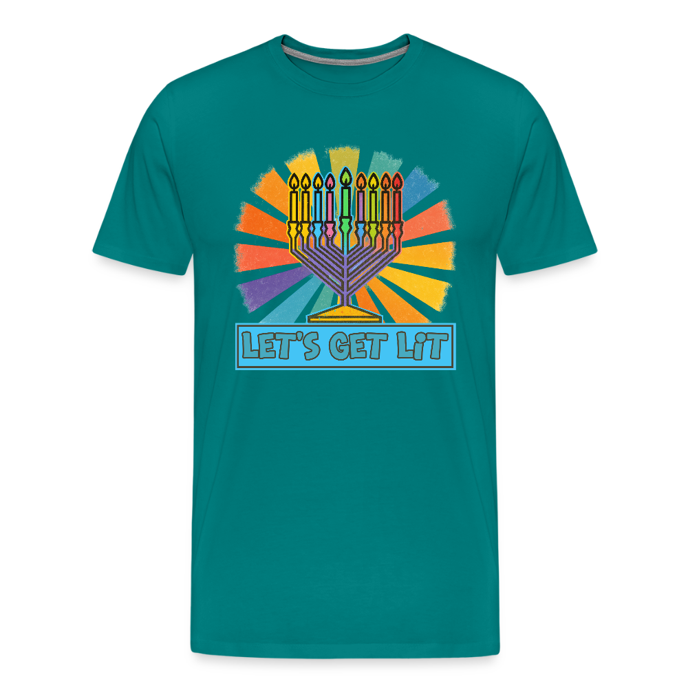 Radiant Retro Let's Get Lit Menorah Men's Premium T-Shirt - teal