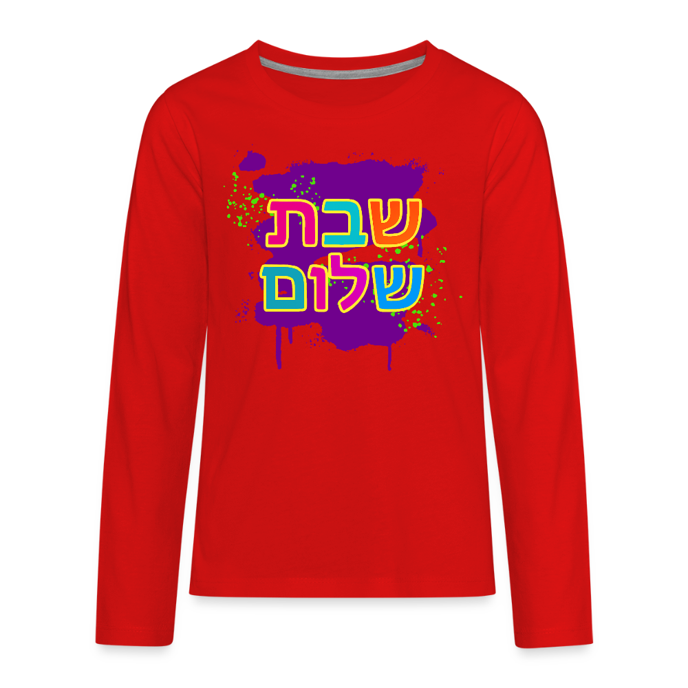 Shabbat Shalom Neon Pop Kids' Premium Long Sleeve T-Shirt - red