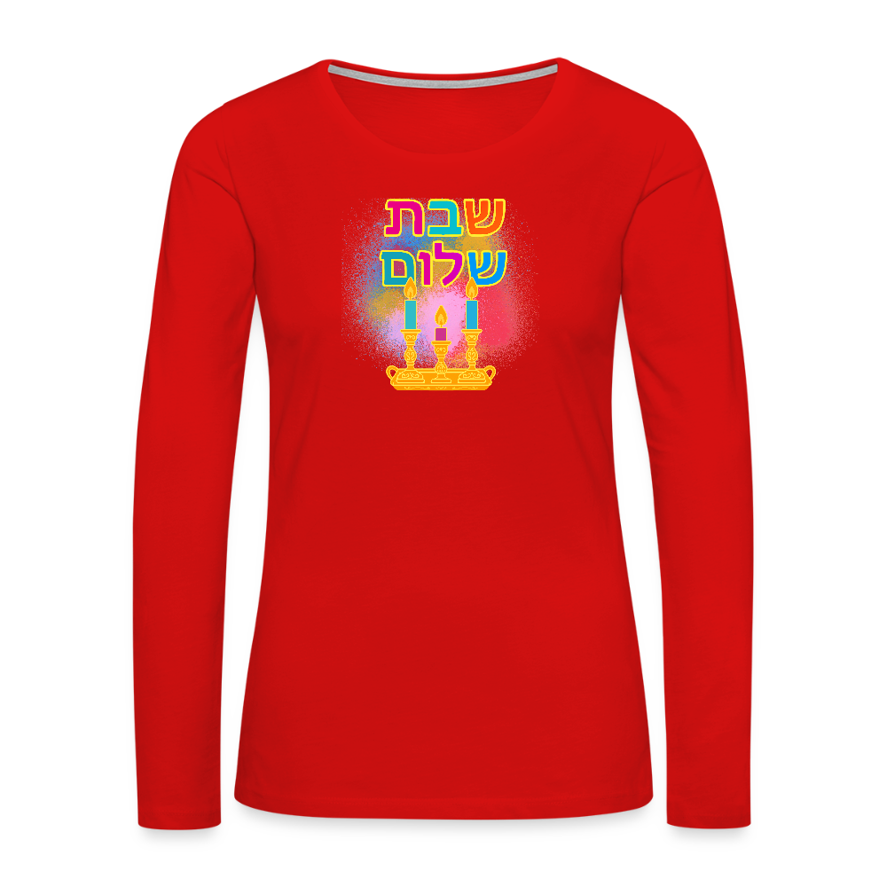 Shabbat Shalom Neon Hebrew Art Women's Premium Long Sleeve T-Shirt - red