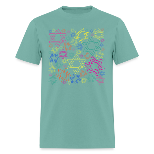 Neon Star of David Festival Men's T-Shirt | GILDAN 5000 - aquatic