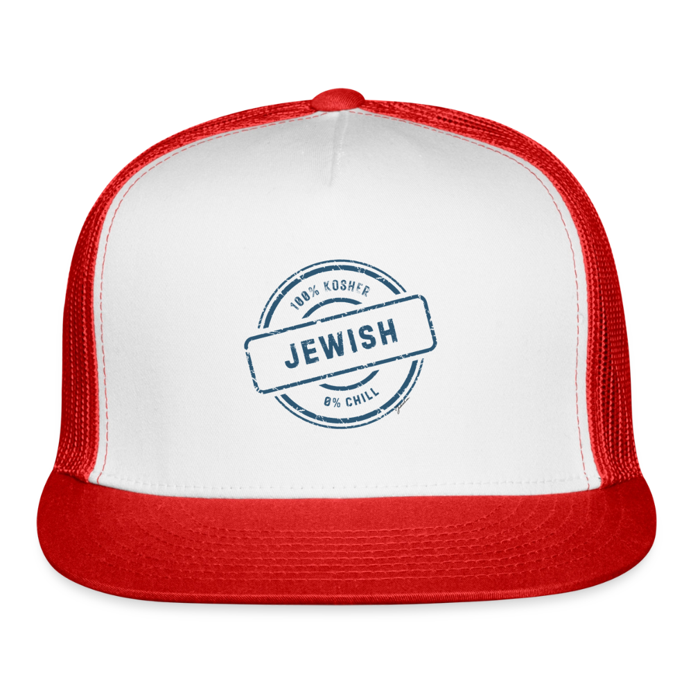 100% Jewish Trucker Hat - white/red