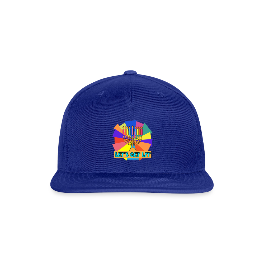 Glow & Get Lit Chanukah Menorah Snapback Baseball Cap - royal blue