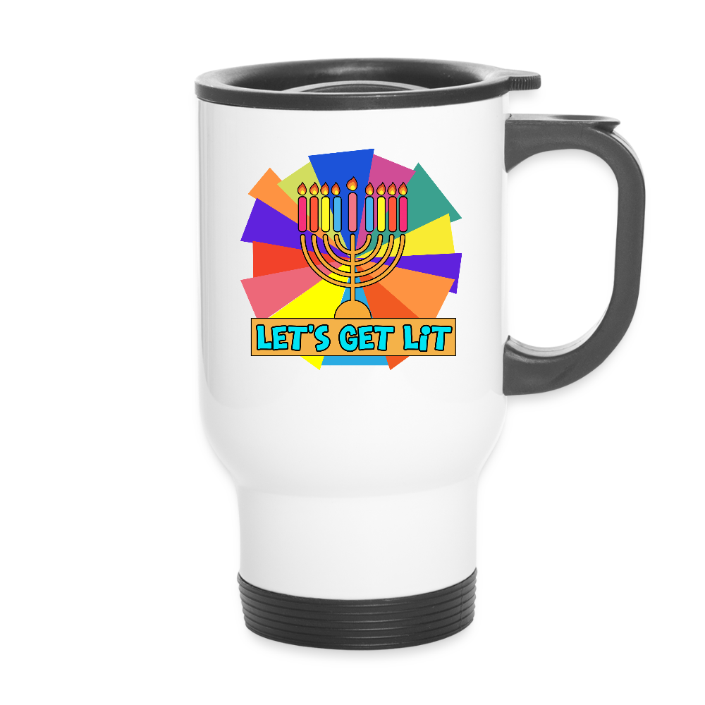 Glow & Get Lit Chanukah Menorah Travel Mug - white