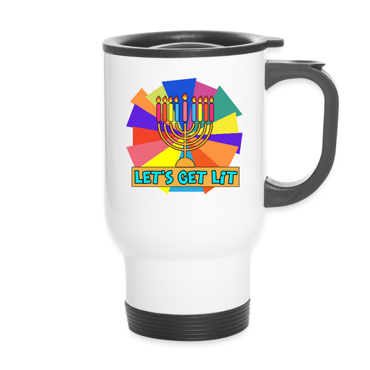 Glow & Get Lit Chanukah Menorah Travel Mug - white