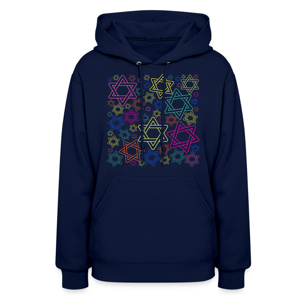 Neon Star of David Festival Women's Hoodie - navy