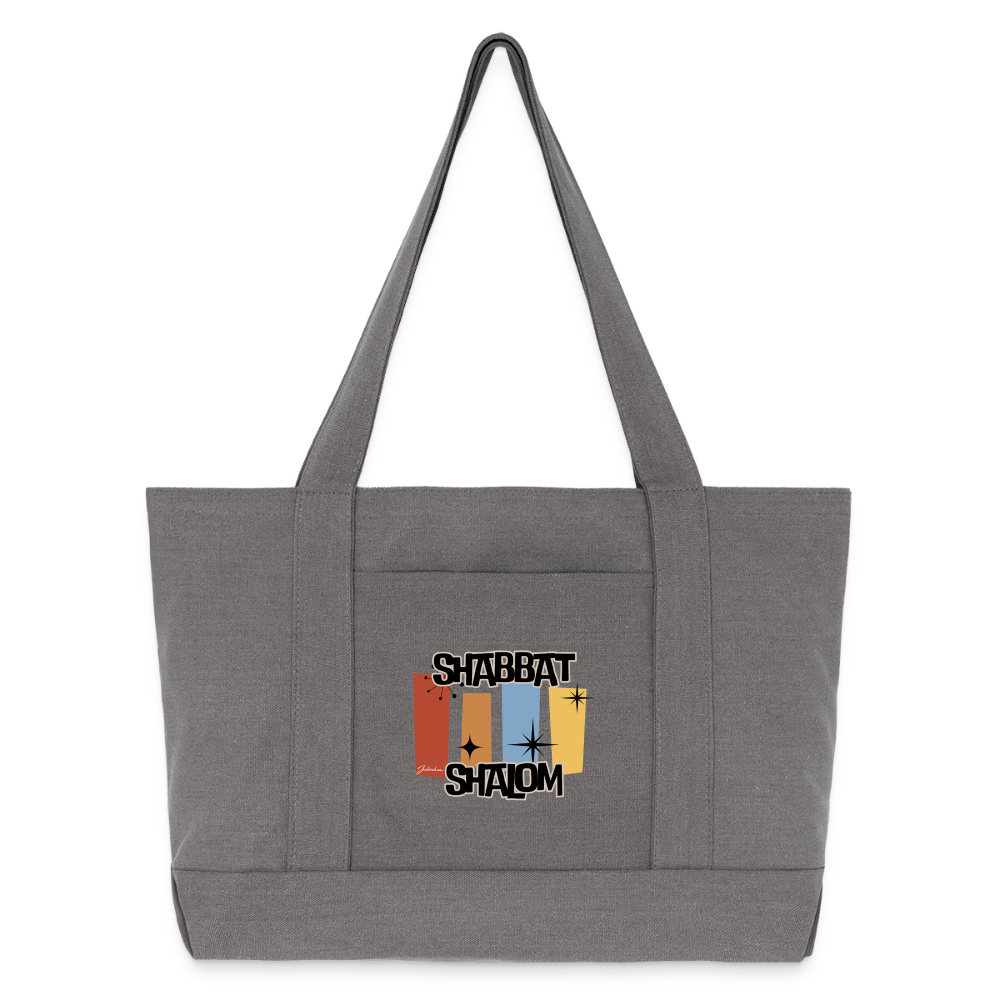 Retro Shabbat Cotton Pigment Dyed Tote Bag - charcoal grey