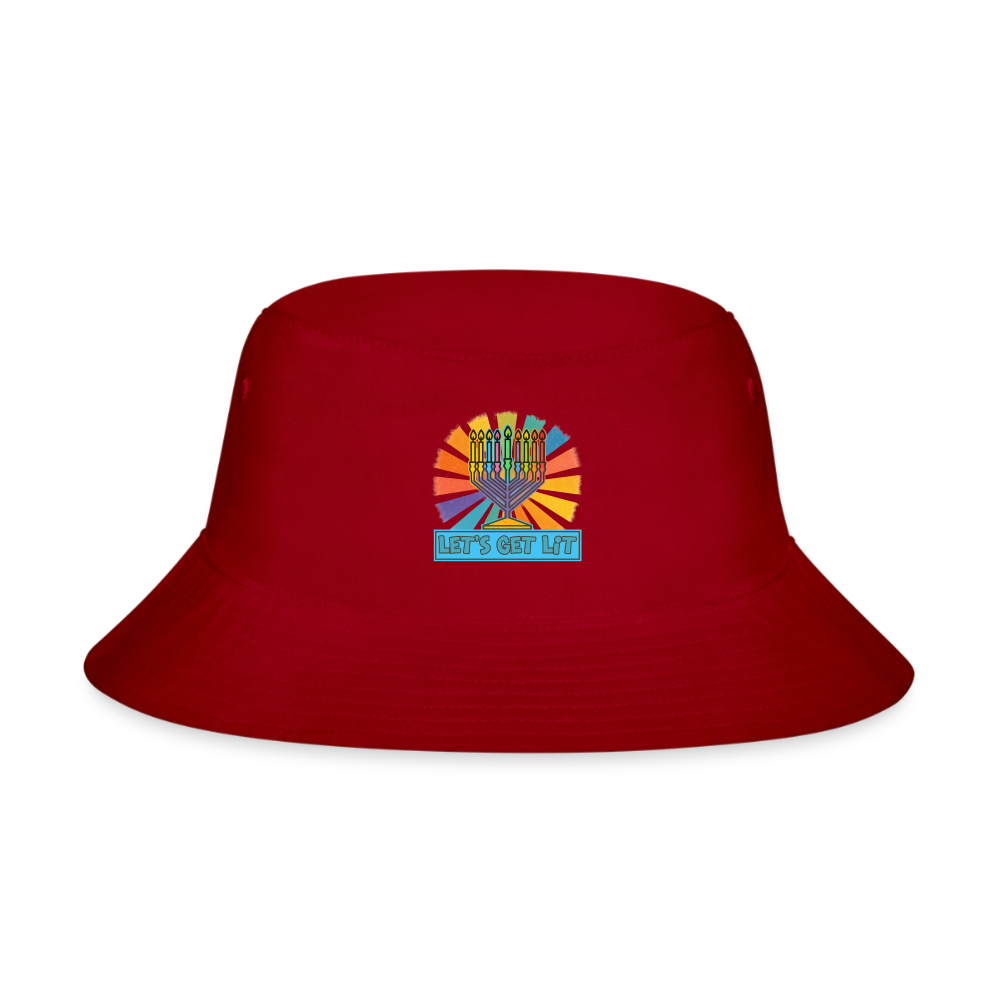 Radiant Retro “Let’s Get Lit” Menorah Bucket Hat - red